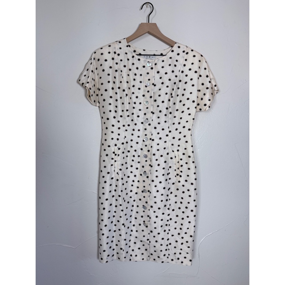 Vintage Shomi Miller Shor 100% Silk Polka Dot Button Dress Size 6
